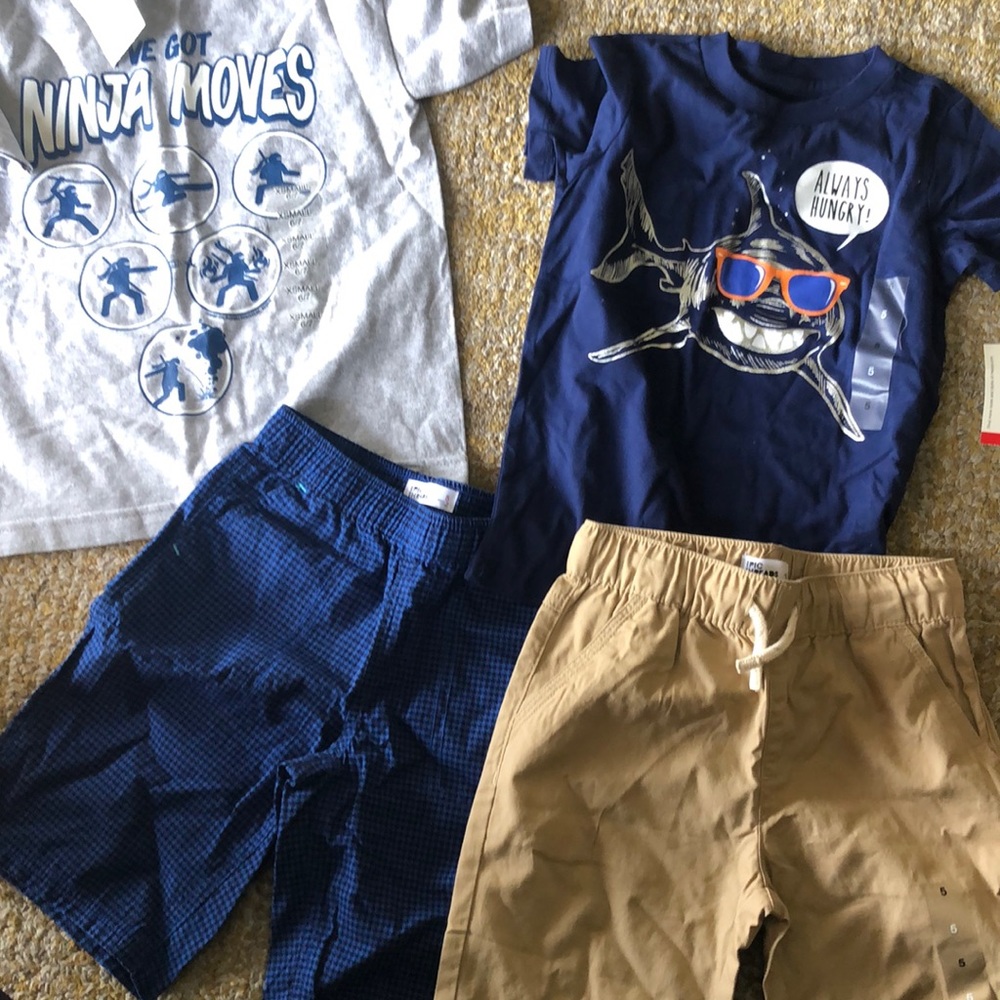 Epic threads bundle 5T shark, ninja, houndstooth khaki elastic shirts, tees NWT